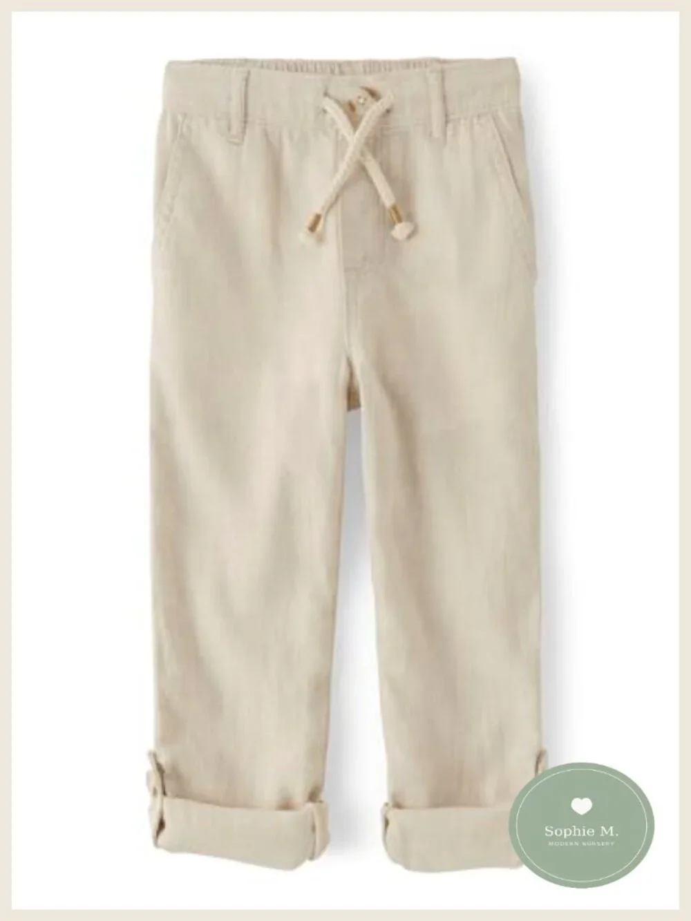 Boys Linen Pants, Pull-On Tapered Chino with Pockets